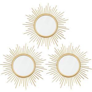 3 Pack Metal Mirrors for Wall Sunburst Wall Mirrors Home Dcor Decorative Hanging Wall Art for Living Room Bedroom Entryway (Gold, Sunburst)