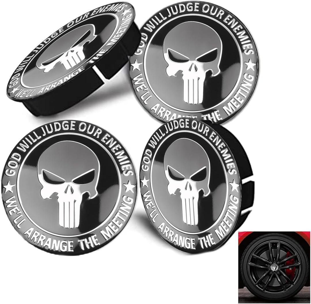 4 pcs Wheel Center Caps Skull Universal Wheel Center Cover Skull Wheel Center Hub Caps,Car Wheel Center Cap Kit,for 56 mm Hub Caps with Embedded Base,Rustproof,for Car SUV