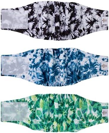 CuteBone Belly Band for Dogs Male Reusable Diapers Washable Wrap DM35S, 3 pack,Green, Blue, Black
