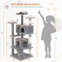 Sweetcrispy 54 Inch Cat Tree Tower, Multi-Level Tower with Cat Scratching Post, Indoor Cat Condo with Climbing Ladder, Plush Toy, Play House for Cat, Light Grey
