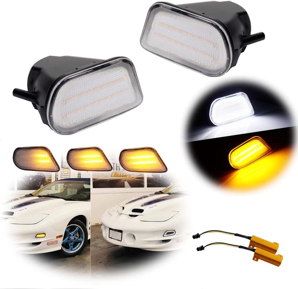 Clear Lens Switchback White/Amber DRL LED Turn Signal Lamp Replacement Compatible with 1998-2002 Pontiac Firebird Trans Am Front Corner Side Marker Parking Lights Assembly