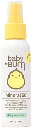Baby Bum SPF 50 Sunscreen Spray | Mineral UVA/UVB Face and Body Protection for Sensitive Skin | Fragrance Free | Travel Size | 3 FL OZ