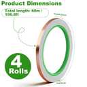 Rindion 4 Pack Copper Tape, 1/4inch X 196.8FT Double-Sided Conductive Copper Foil Tape, Copper Tape Conductive Adhesive for EMI Shielding, Electrical Repairs, Guitars, Grounding, Craft Decorations