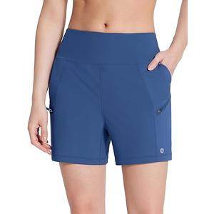 baleaf Women's 5" Workout Shorts Athletic Running Shorts High Waisted with Zipper Pocket Gym Quick Dry Hiking Sports Light Blue XL