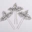 Missgrace Women Silver Red Green Simple Rhinestones Hair Pins Headpiece Bride Wedding Prom Party Hair Accessories for Women Set of 3 (Silver)