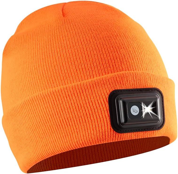 Panther Vision LED Hat Light - POWERCAP 2.5 USB Rechargeable LED Beanie Light Hat - Bright LEDs and IPX4 Water Resistance Gifts for Dad Father Men Husband Warm Knitted Cap - Blaze Orange
