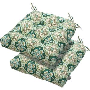 FUNHOME Set of 2 Outdoor Chair Cushions,Water-Resistant Tufted Seat Cushions for Patio Furniture,19 x 19 x 5 Inch, Patio Cushion for Rocking, Camping, Kitchen Chairs Green Medal