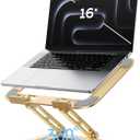 LOXP Adjustable Laptop Stand, Computer Stand with 360 Rotating Base, Ergonomic Laptop Riser Mount for Desk Foldable Portable Computer Desk Fits with MacBook Pro Air (10-16") - Gold