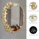 Gold Oval Decorative Mirror, 18x24 Inch Metal Frame Ornate Flower Leaves Modern Wall Mirror for Living Room, Bedroom, Entryway, Dresser, Bathroom