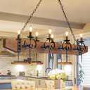 TOCHIC 48 Inch Black Farmhouse Chandelier, 8-Light Rustic Wood Chandeliers for Dining Room, Western Kitchen Pendant Lighting Over Island, Large Ceiling Light Fixture for Living Room, Bedroom, Bar