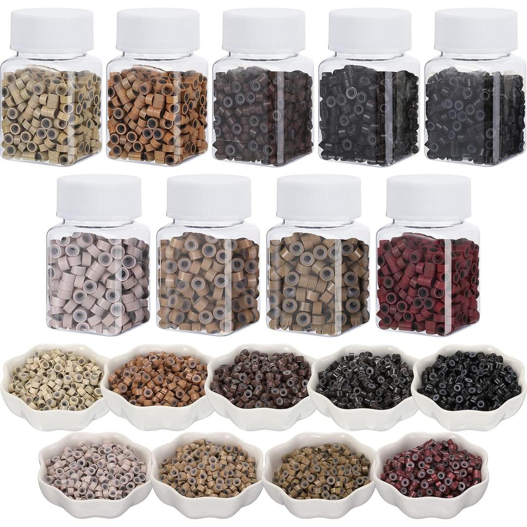 4500 Pcs Beads for Hair Extensions 5 mm Silicone Lined Beads Microlink Rings Human Hair Extension Tools, 9 Colors