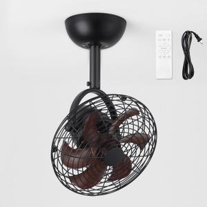 LEDIARY Wall Mount Fan with Remote 10 Inch Small Ceiling Fans with Plug in Cord, 6 Speed, Adjustable Tilt, Wall Mounted Fan Indoor Tabletop for Garage Shop Corner Gym Bedroom Office-Walnut