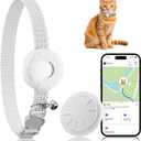 Cat Tracker, GPS Tracker Compatible with Apple Find My App(Only iOS), Waterproof Cat Tracker Collar with Bell and Safety Elastic Buckle, No Subscription, Territory & Location History (White)