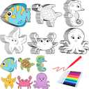 30 Sets Ocean Animals Crafts for Kids Color Your Own Under the Sea Magnets Kit DIY Coloring Sea Animals Magnet Craft Ornaments for School Classroom Home Activities Summer Animals Art Party Favors