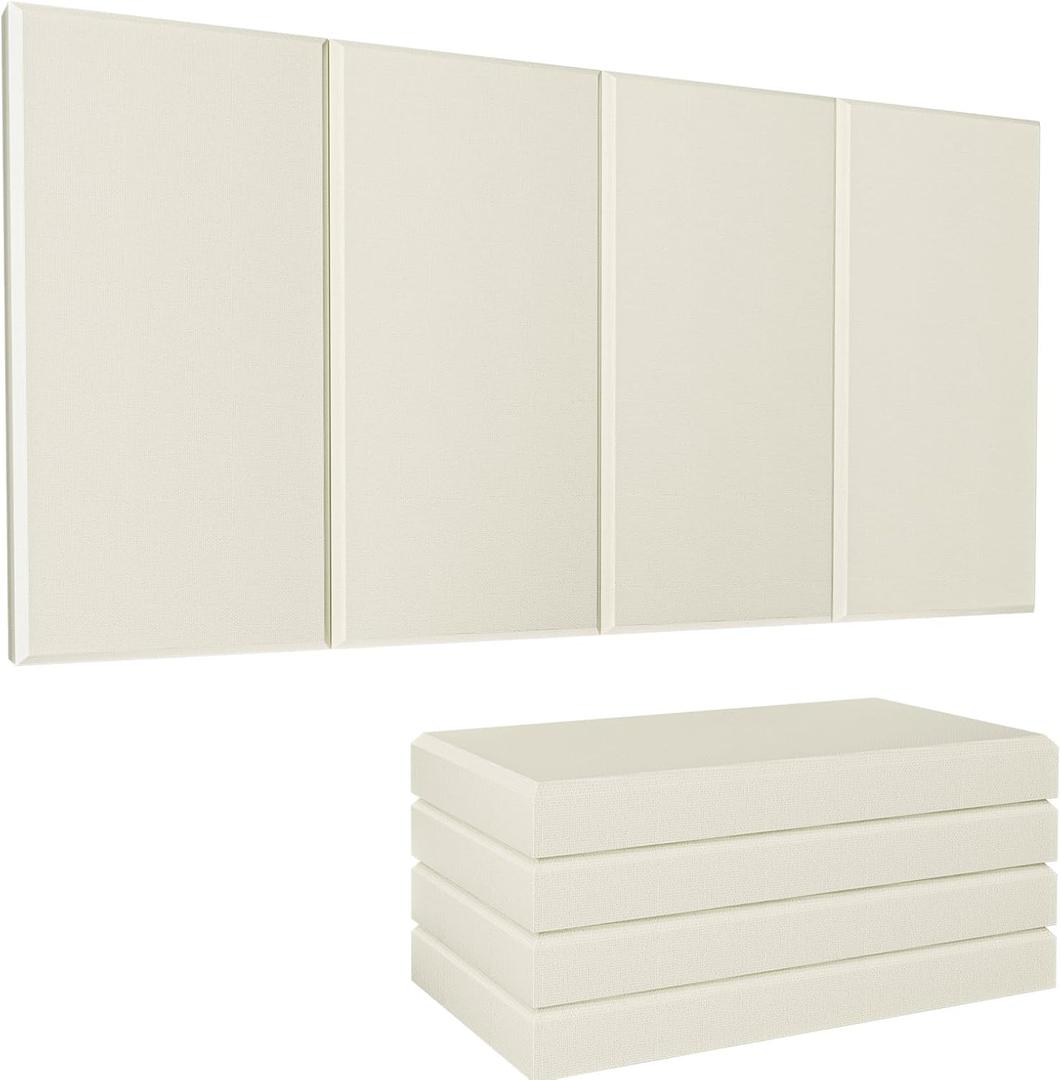 4 PCS Acoustic Panels, 24"x12"x2" Fiberglass Soundproof Panels, Fabric Sound Absorbing Panel, Self-adhesive Acoustical Wall Panels(Beige) (2 Inch)