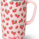 Swig Life 22oz Travel Mug, Insulated Tumbler with Handle and Lid, Travel Coffee Mug, Cup Holder Friendly, Stainless Steel 22 oz Tumbler, Reusable Insulated with Lid (Strawberry Shortcake)