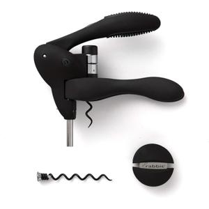 Rabbit Original Lever Corkscrew Wine Opener  Includes Foil Cutter and Extra Spiral, Easy Lever Wine Bottle Opener (Black)