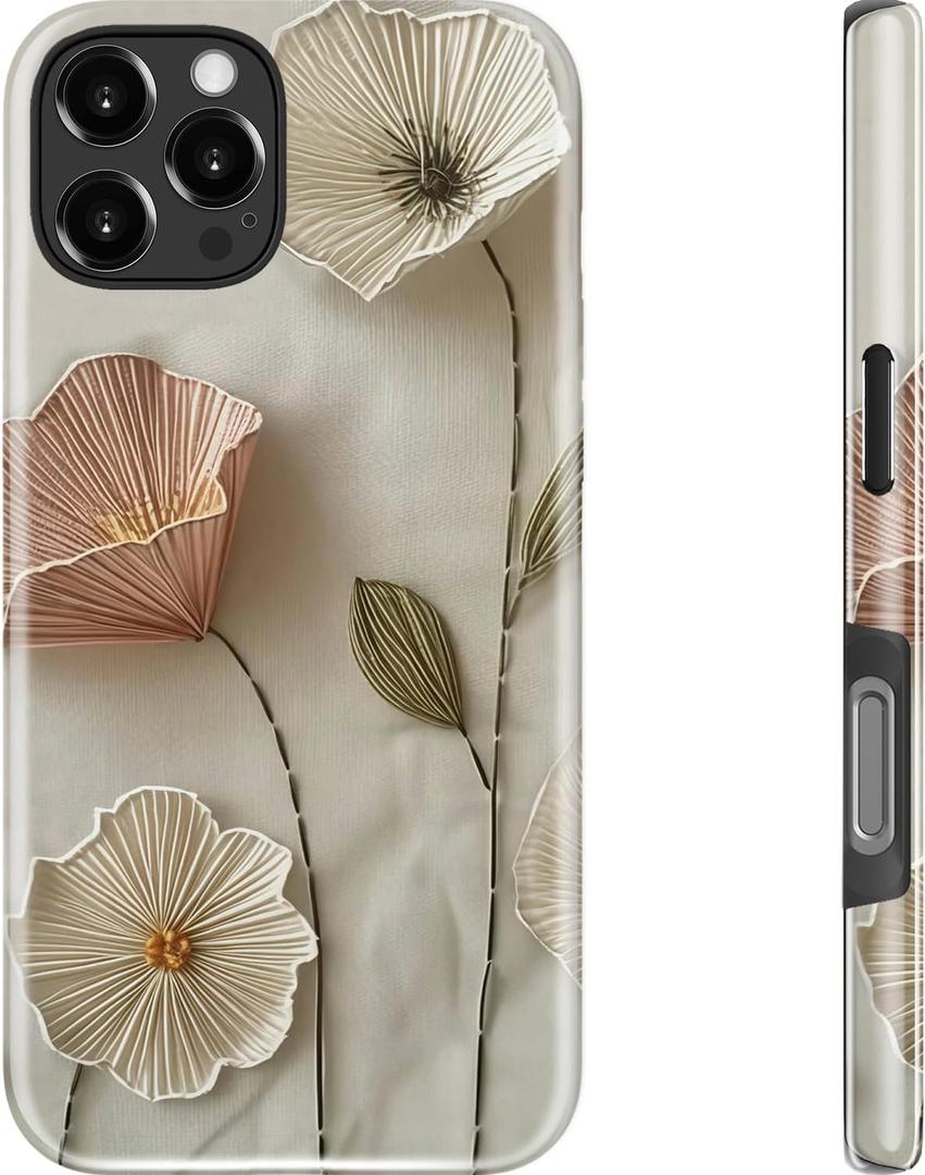 Goodon for iPhone 16 Pro Case - Compatible with Magsafe - Dual-Layer Hard Shell & Silicone Cover - Protective Phone Case with Cute Wildflower Designs for Women - Ethereal Wire Florals