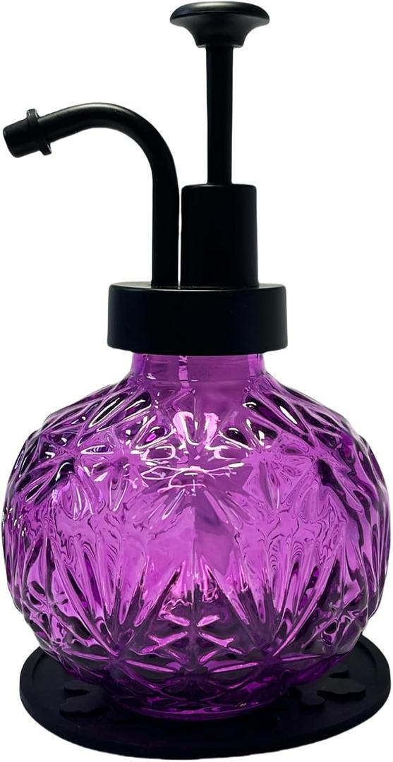 Vintage Soap Dispenser for Bathroom, Glass Kitchen Soap Dispenser with Pump, Farmhouse Antique, Cute Small Rustic Decor (Purple)