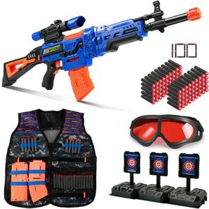 Bigpower Electric Kids Toy Sniper Rifle with Scope Tactical Vest Kit,4 in 1 Automatic Kids Sniper Rifle Toy Guns for Boys 8-12,Rifle Dart Guns Big Size,Toy Guns with Removable Magazines2 Pcs