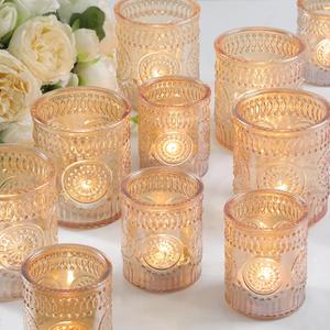 Volens 11pcs Assorted Gold Votive Candle Holders Bulk, Large Glass Votive & Tea Light Candle Holder for Wedding Table Centerpieces, Gold Party Decorations, and Home Decor
