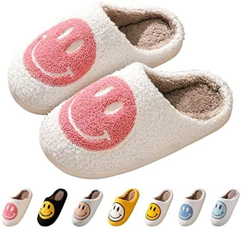 Bevaney Smile Face Slippers for Women - Soft Plush Retro Preppy Slip-on Comfortable Indoor/Outdoor Shoes Size 7