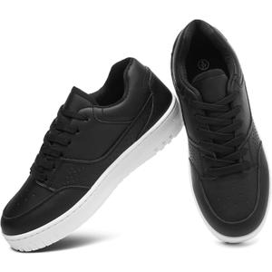 Eydram Womens Sneakers White Faux Leather Tennis Shoes with Memory Foam Insole Low Top Platform Shoes for Women Lace Up Casual Sneakers （Black US7）