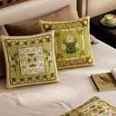 Floral Throw Pillow Covers, Olive Green Pillow Covers Euro Shams Decorative Accent Pillow 18x18 for Bed Couch Grandmillennial Home Decor, Green Daisy