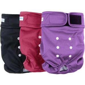 Leekalos Reusable Washable Dog Diapers Female (3 Pack) - Highly Absorbent Doggie Diapers - Size Adjustable Puppy Diapers for Dog Period Panties (Small,Red,Purple,Black)