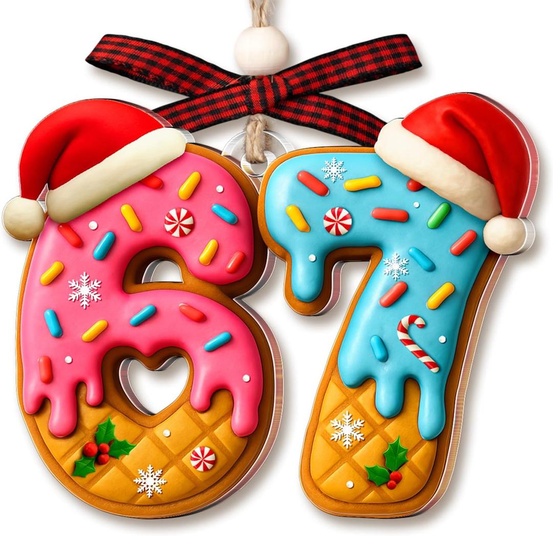 67 Ornament - 6 7 Christmas Ornament 2025 - Teens, Girls, Boys, Kids Christmas Ornaments, Stockings - Teen Girl Trendy Stuff - Funny Christmas Ornaments - Acrylic White Elephant, Exchange Idea Gifts