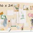 36''x24'' Inch Linen Cork Bulletin Board with Frame, Decorative Pin Board for Office Home and School Wall Decor