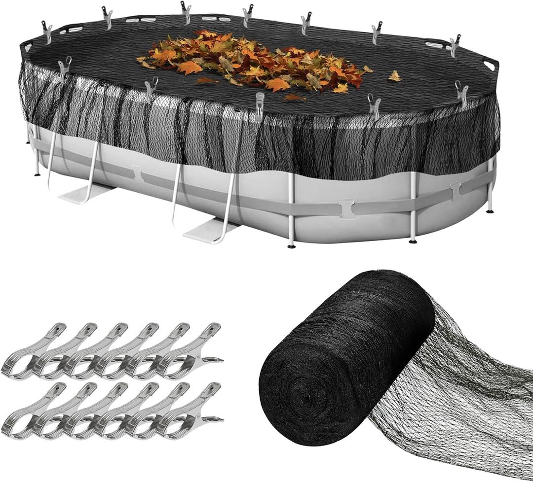 18ft x 18ft Pool Leaf Net Cover, Durable Round Mesh Net with 12 Pcs Metal Clips Professional Grade Above Ground Pool Cover Keeps Leaves Out of Your Pool