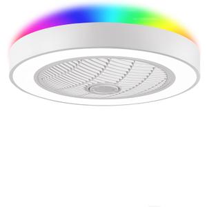 LEDIARY 22 Inch Low Profile Ceiling Fans with Lights, Led Bladeless Ceiling Fan, Remote Control Enclosed Flush Mount Ceiling Fan with Timing, 3000-6000K, 6 Wind Speed-White RGB