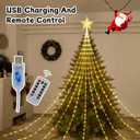 Christmas Decorations Star String Lights, 288 LED Waterfall Christmas Tree Lights with 7" Star Topper, USB Powered 8 Modes Indoor Outdoor String Lights for Xmas New Year Home Holiday - Warm White