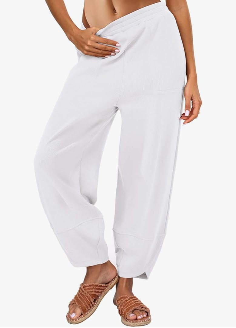 Caracilia Women Barrel Wide Leg Pants Casual Elastic Waist Loose Comfy Spring Vacation Travel Baggy Lounge Sweatpants S