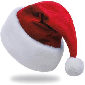 Santa Hat,Adults Unisex Velvet Christmas Hat,New Year Festive Party Christmas Supplies (Red)
