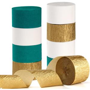 Teal-Turquoise White Gold Party-Decorations Streamers - 9 Rolls Woman Girl Birthday Crepe Tissue Paper Streamer Graduation Wedding Bachelorette Engagement Bridal Baby Shower Garland Decor Panduola