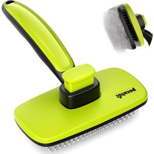 Pecute Self-Cleaning Slicker Brush for Dogs, Cats, Lightweight Dog Brush for Shedding Massaging Grooming, Cat Brush Gently Removes Loose Fur Undercoat for Dogs Cats Rabbits of All Hair Types (Large, Green)