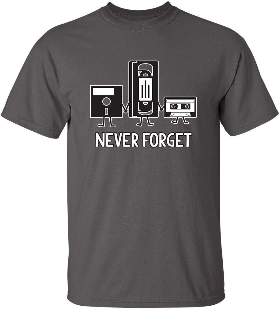 Never Forget Mens Cassette Tape VHS Music Old School Mens Retro Funny T Shirt (X-Large, Charcoal)