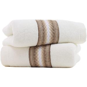 YiLUOMO Beige Hand Towel Set of 2 Super Soft 100% Cotton Highly Absorbent Textured Striped Decorative Hand Towels for Bathroom 13 x 29 Inch