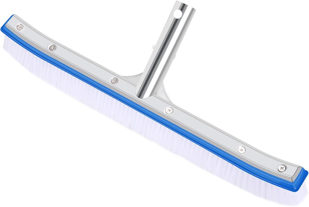 18'' Heavy Duty Swimming Pool Brush  Plastic Bristles, Curved Edge for Cleaning Walls, Tiles, Floors, Steps  Fits Inground & Above Ground Pools