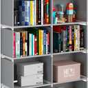JIUYOTREE 6-Tiers Portable Bookshelf with Fabric Cloth at Back, 10 Cube Closet Storage Organizer Bookcase, Living Room,Study Room,Bedroom, Grey