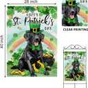 Happy St Patricks Day Black Labrador Dog Decorative House Flag, Pet Lucky Shamrock Clover Garden Yard Outside Decorations, Irish Spring Burlap Outdoor Large Home Decor Double Sided 28 x 40