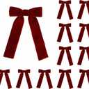 Meseey 12 Pcs Burgundy Velvet Bows with Twist Tie 3.5 Inch Pre-Tied Vintage Christmas Velvet Ribbon Bows for Treat Bags Gift Wrapping Basket Wedding Baby Shower Brithday Party