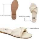 Trary Women's Leather Slides, Comfortable Memory Foam Sandals, Fashion Flat Summer Sandals, Beige, Size 7 (10)