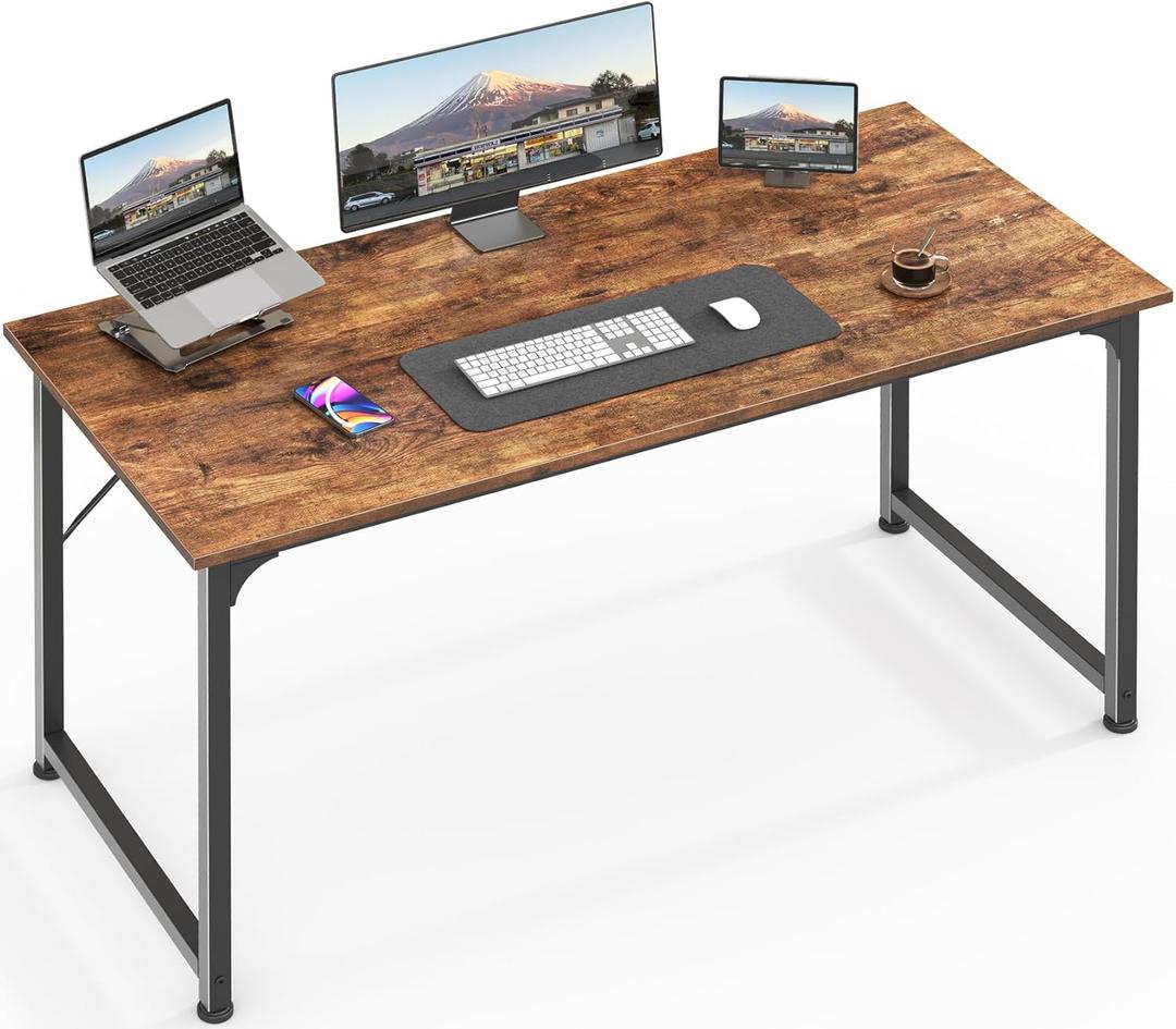 Huuger Computer Desk, 48 Inch Office Desk, Gaming Desk with Storage, Writing Desk Work Desk for Home Office, Study, Modern Simple Desk, Large Legroom, Metal Frame, Rustic Brown