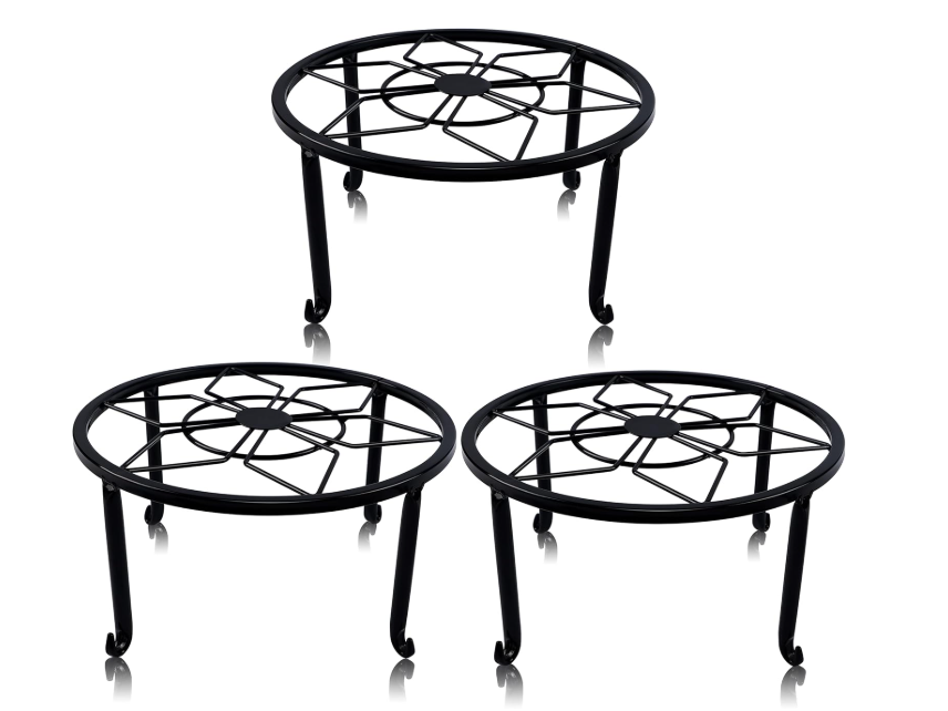 yosager 3 Pack Metal Plant Stands for Flower Pot, Heavy Duty Black Iron Potted Stand Holder, Indoor Outdoor Rustproof Metal Planter Container Round Supports Display Rack for Home & Garden Decor