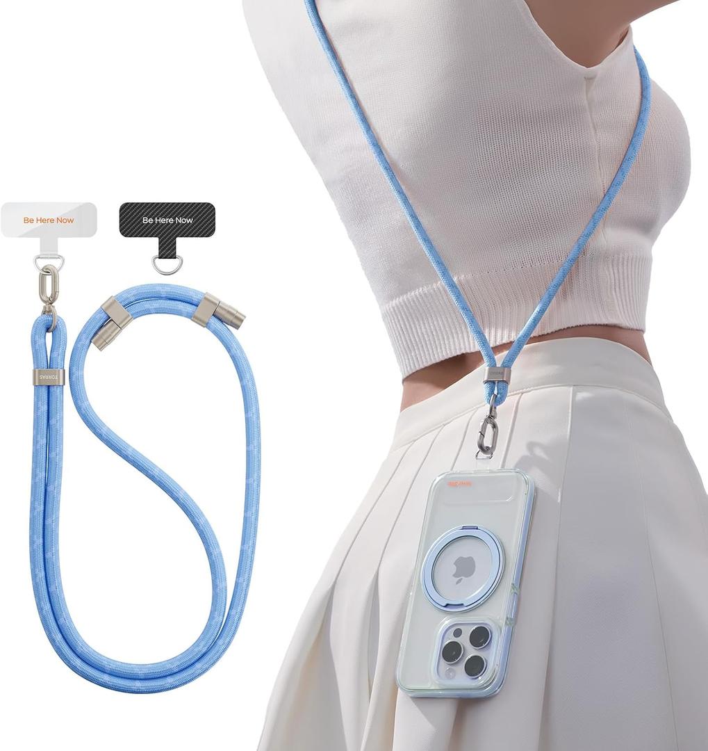TORRAS Phone Lanyard Crossbody with 2 Phone Tabs, Adjustable Anti Theft Phone Strap for Phones, Premium Metal Buckles, Skin-Friendly, Universal Cell Phone Neck lanyard for Women and Men, Light Blue