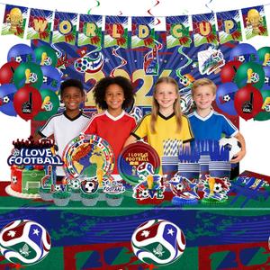 2026 Soccer Birthday Party Decorations Set,154PCS Soccer Theme Party Supplies for Kids Adults, Includes Banner, Balloons, Plates, Cups, Napkins, Tablecloth & Hanging Swirls (Serve 10)