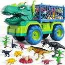 TEMI Dinosaur Truck Toys for Kids 3-5 Years, Tyrannosaurus Transport Car Carrier Truck with 8 Dinosaur Figures, Activity Play Mat, Dinosaur Eggs, Trees, Capture Jurassic Play Set for Boys and Girls